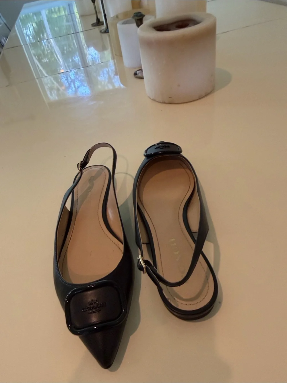 Coach VEDA leather flats slingbacks black New US Size 7.5